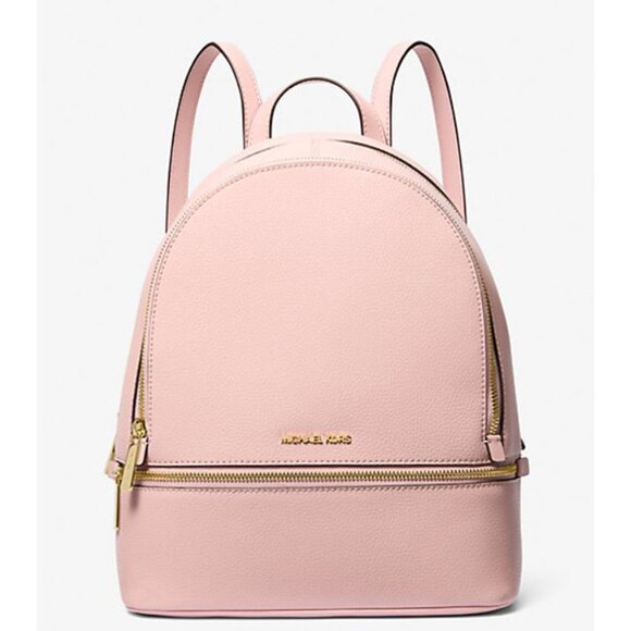 New Michael Kors Rhea Medium Pebbled Leather Backpack Powder Blush - Picture 1 of 4